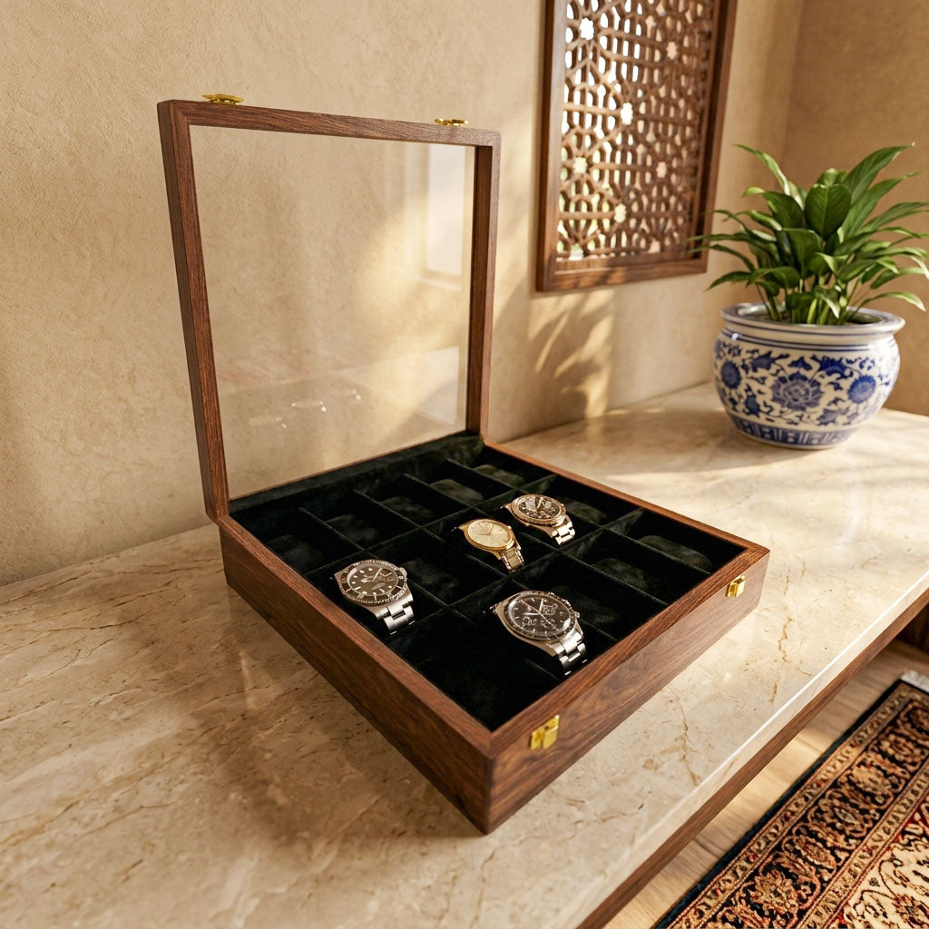 15 Watches – Plain – Glass Top – Black