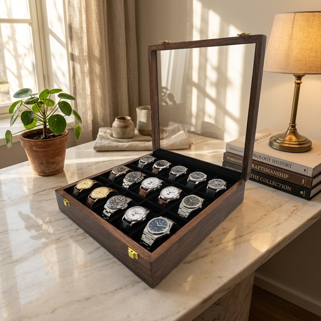 15 Watches – Plain – Glass Top – Black