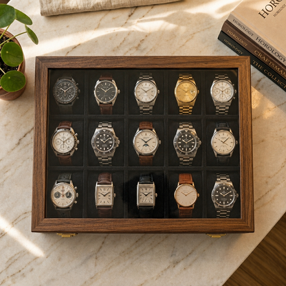 15 Watches – Plain – Glass Top – Black