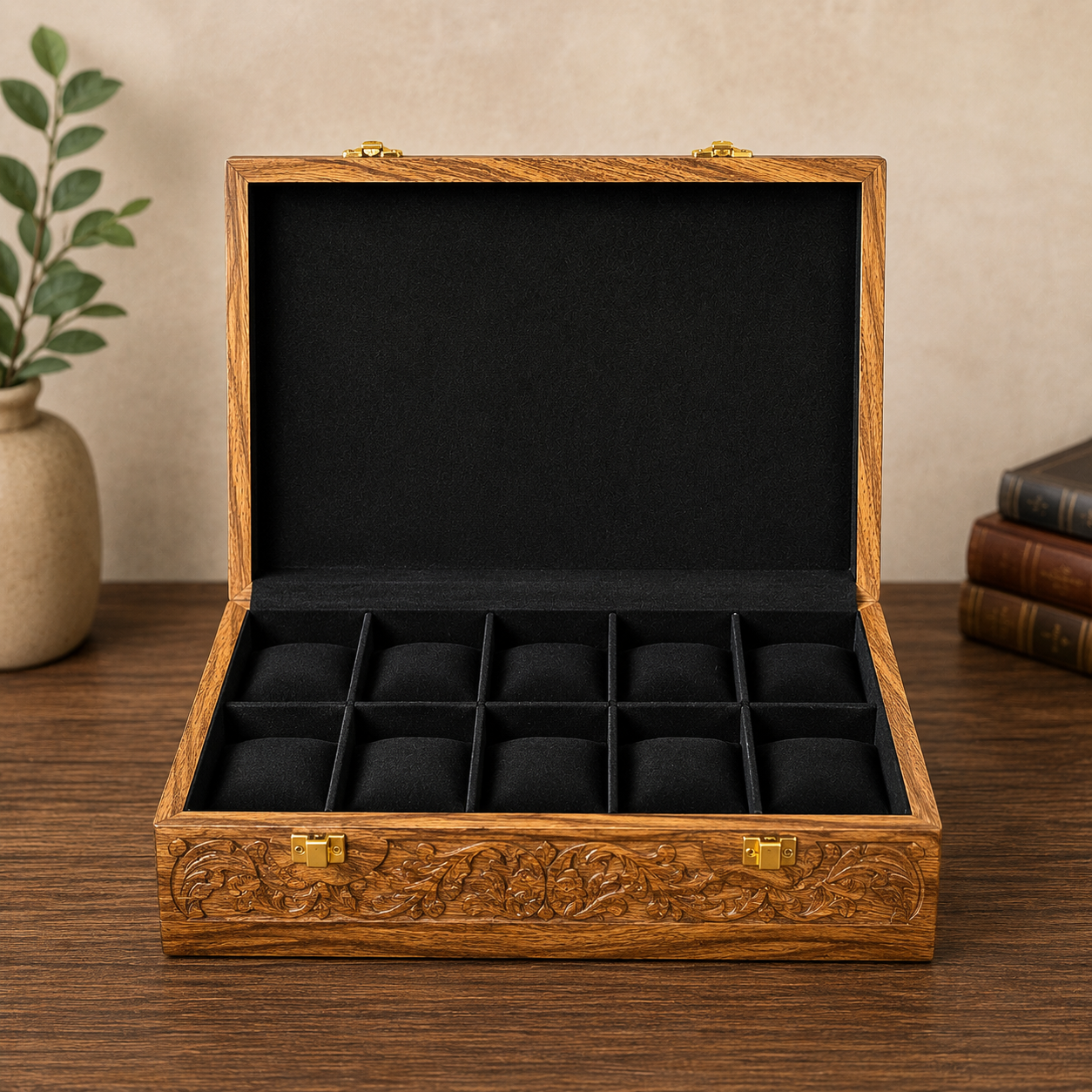 10 Watches – Carving – Wood Top – Black