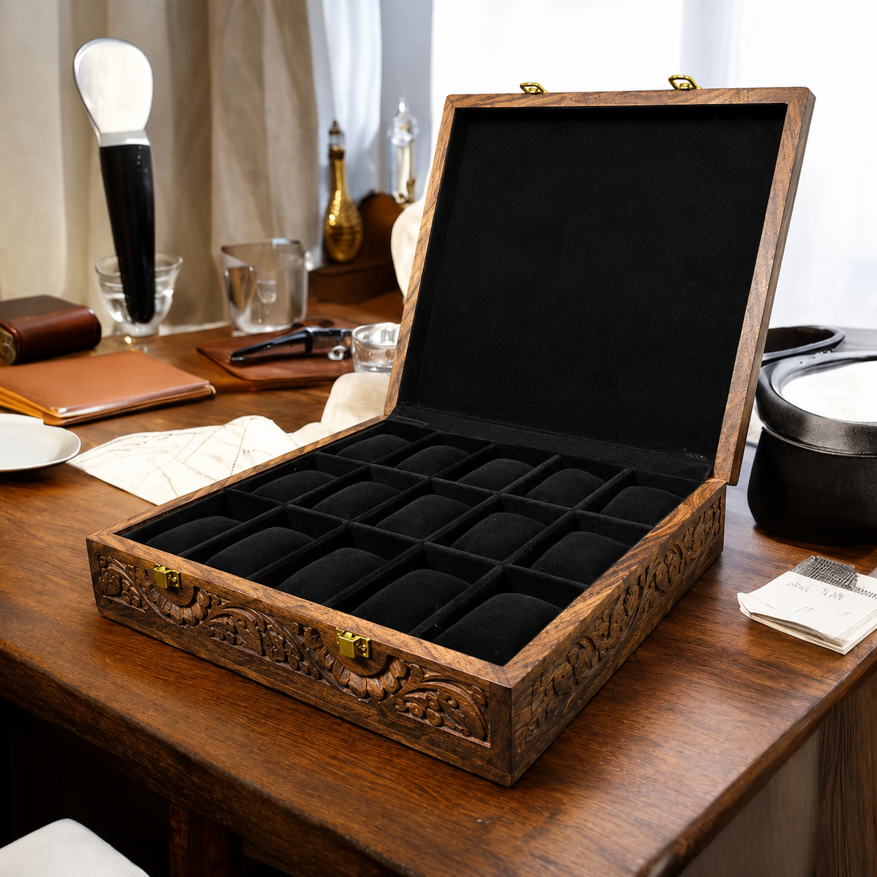 15 Watches – Carving – Wood Top – Black