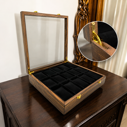 15 Watches – Golden Hinge – Glass Top – Black