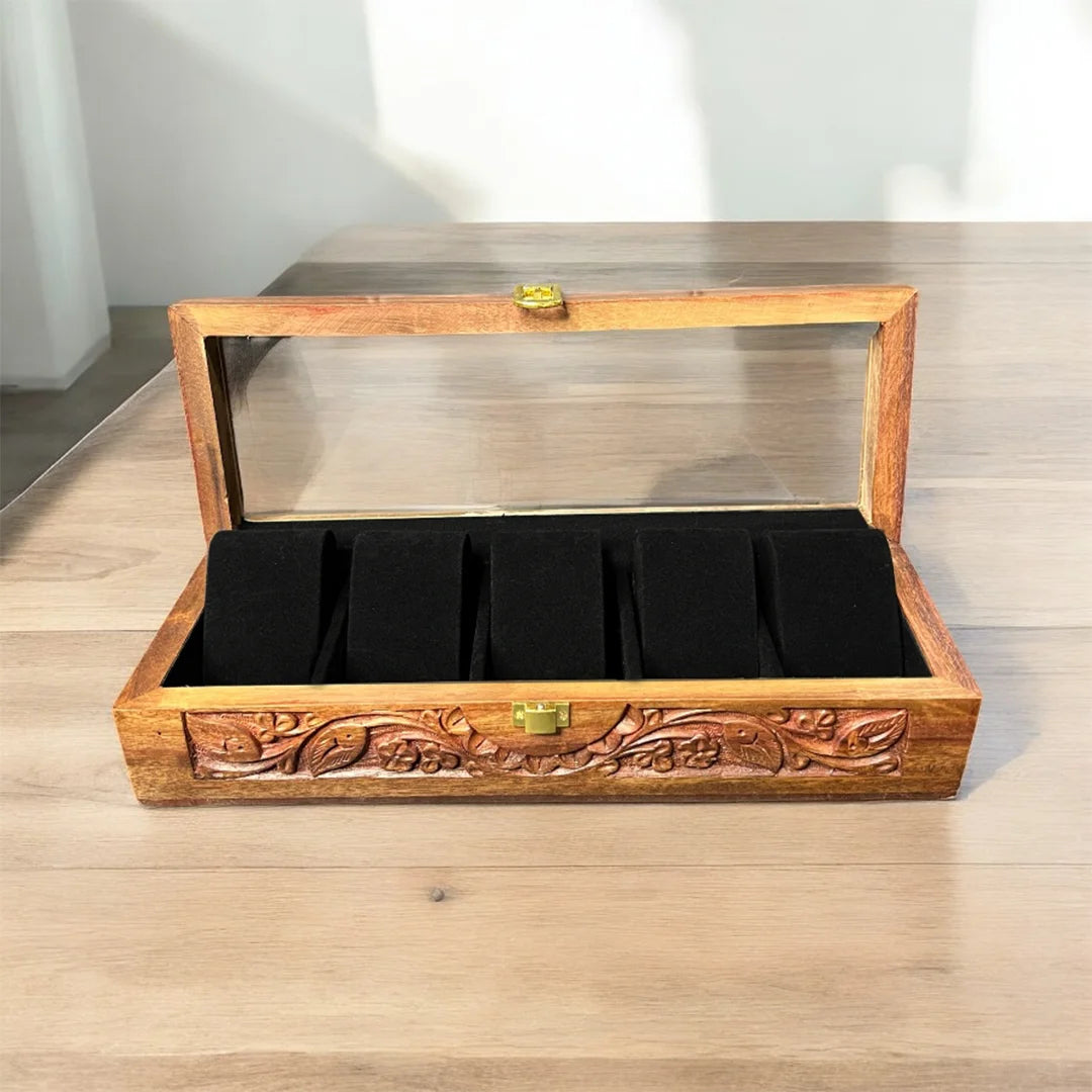 5 Watches – Carving – Glass Top – Black – Hard Pillows