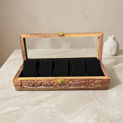 5 Watches – Carving – Glass Top – Black – Hard Pillows