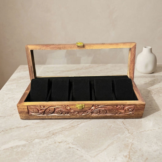 5 Watches – Carving – Glass Top – Black – Hard Pillows