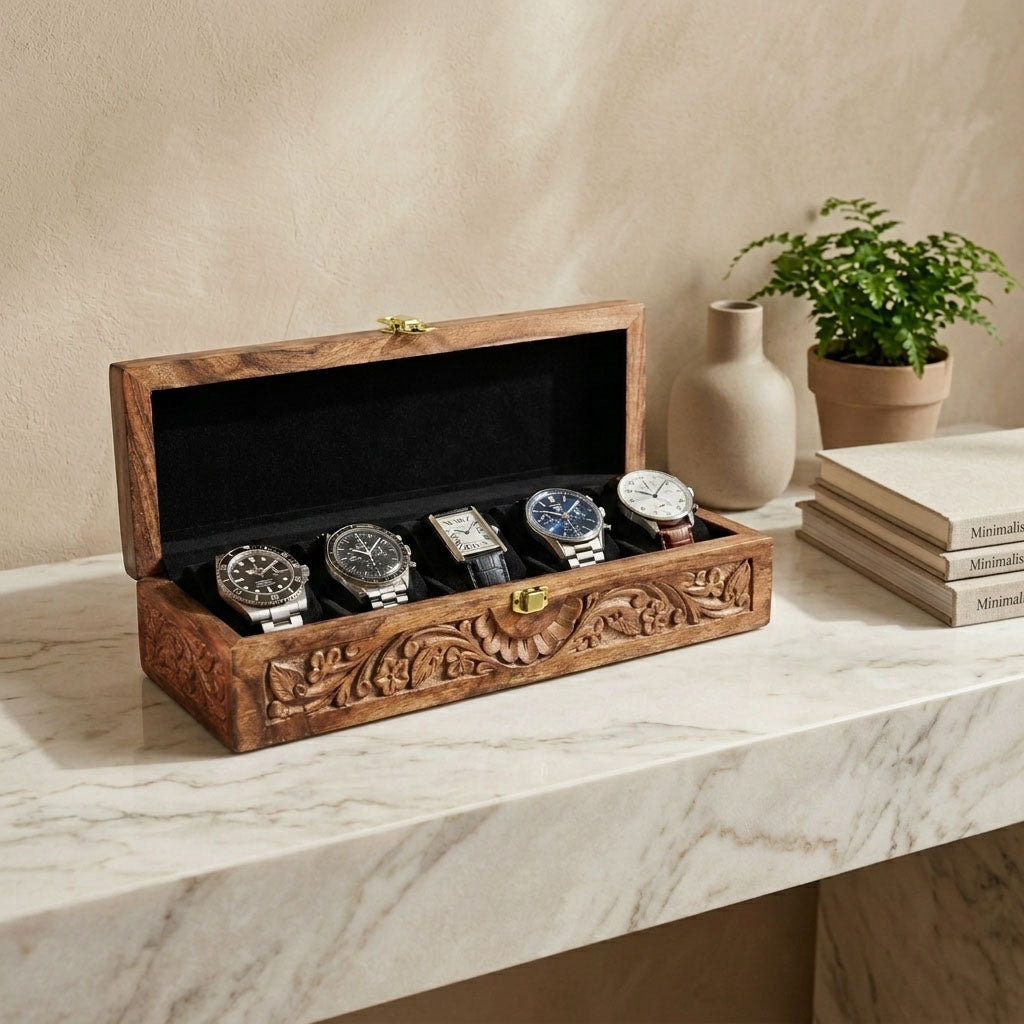 5 Watches – Carving – Wood Top –  Black