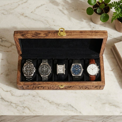 5 Watches – Carving – Wood Top –  Black