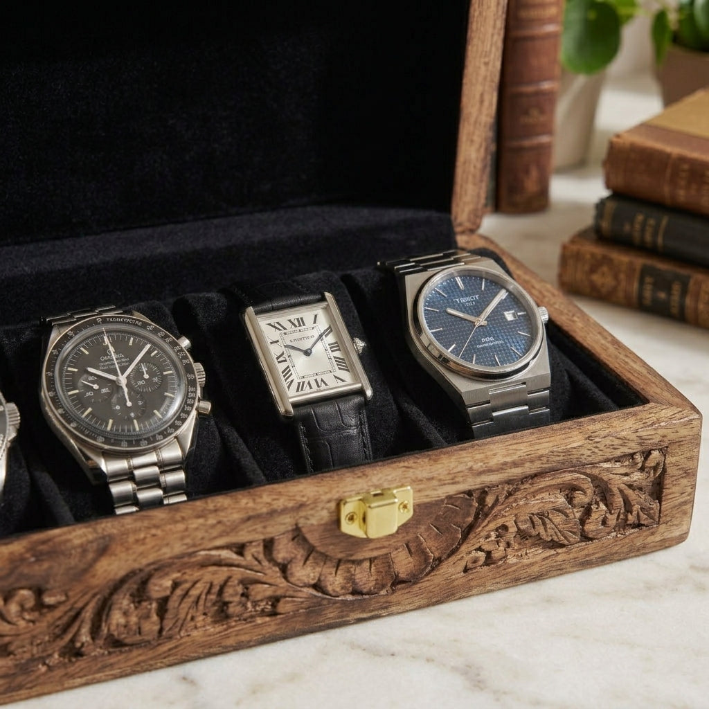 5 Watches – Carving – Wood Top –  Black