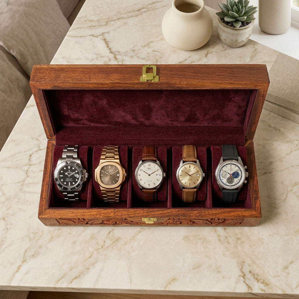 5 Watches – Carving – Wood Top – Hard Pillows