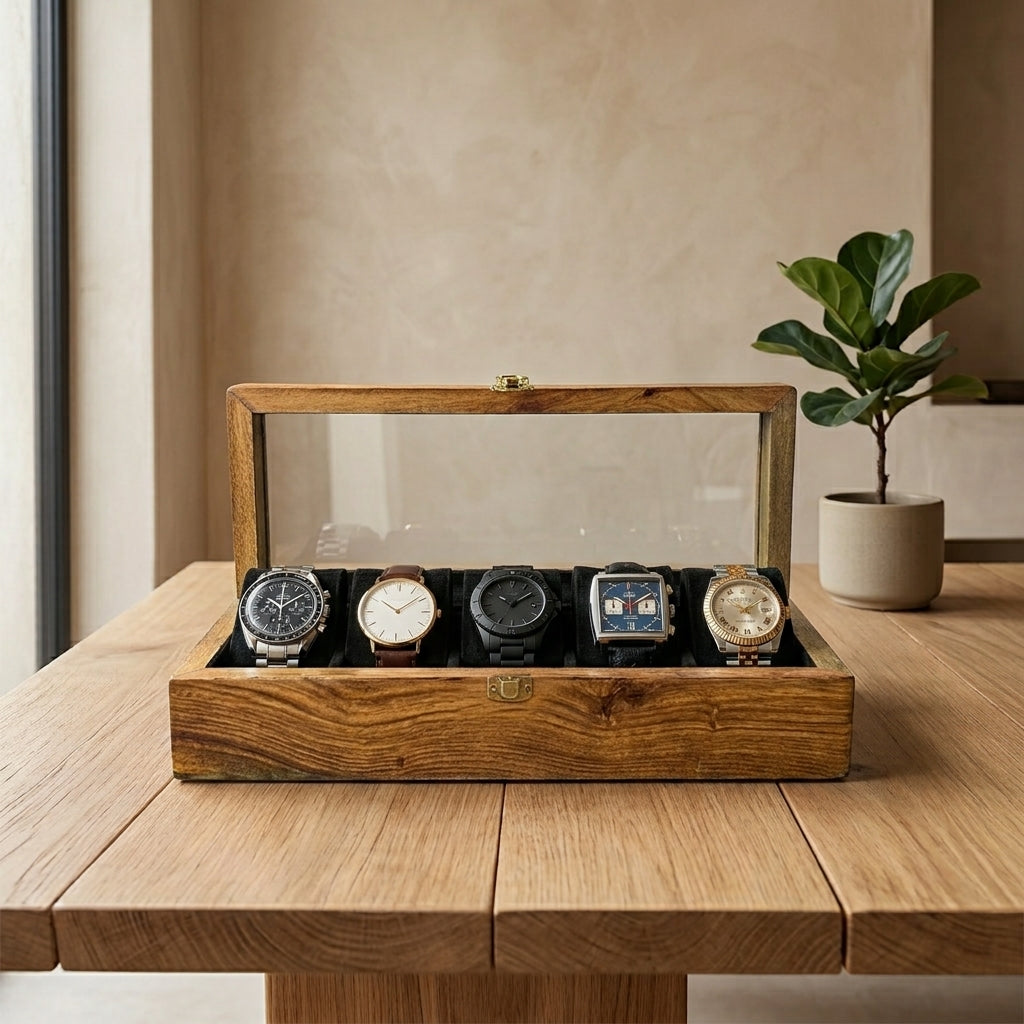 5 Watches – Plain – Glass Top – Black