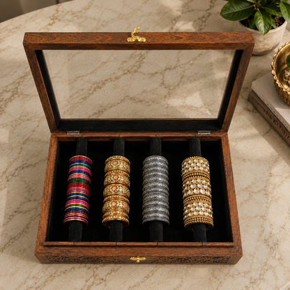 Bangle Box – Carving – Glass Top - Black