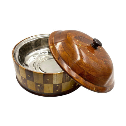 Wooden Hotpot – Check Design – Steel Bowl