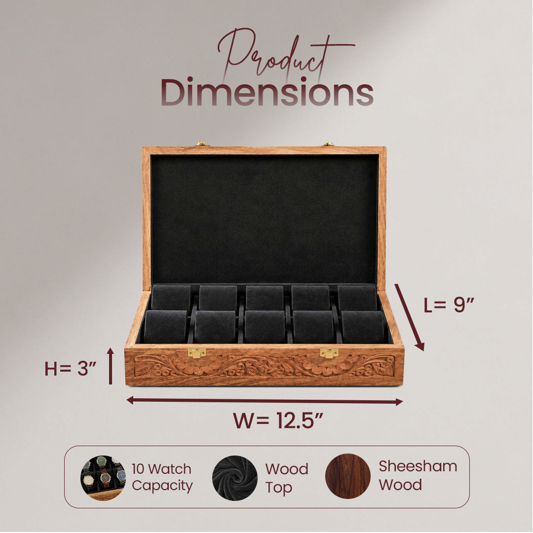 10 Watches – Carving – Wood Top – Hard Pillows Black
