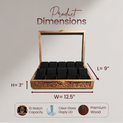 10 Watches – Carving – Glass Top – Black – Hard Pillows