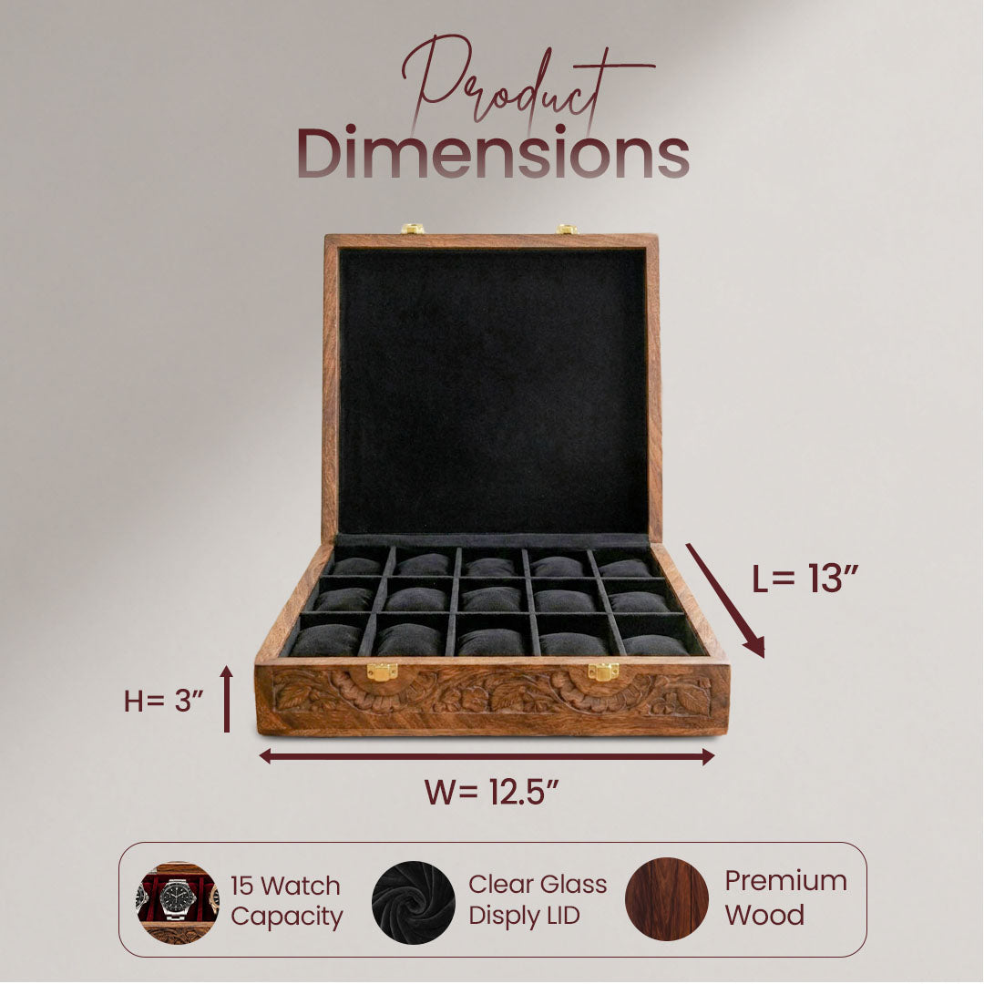 15 Watches – Carving – Wood Top – Black