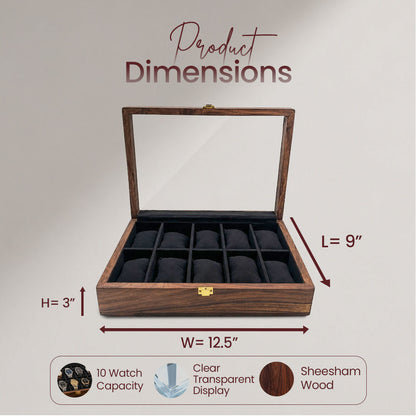 10 Watches – Plain – Glass Top – Black