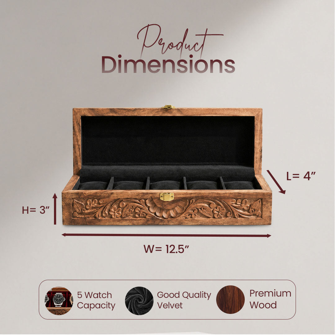 5 Watches – Carving – Wood Top –  Black