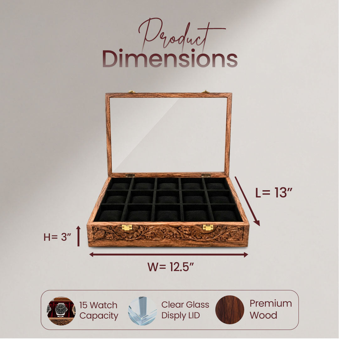 15 Watches – Carving – Glass Top – Black