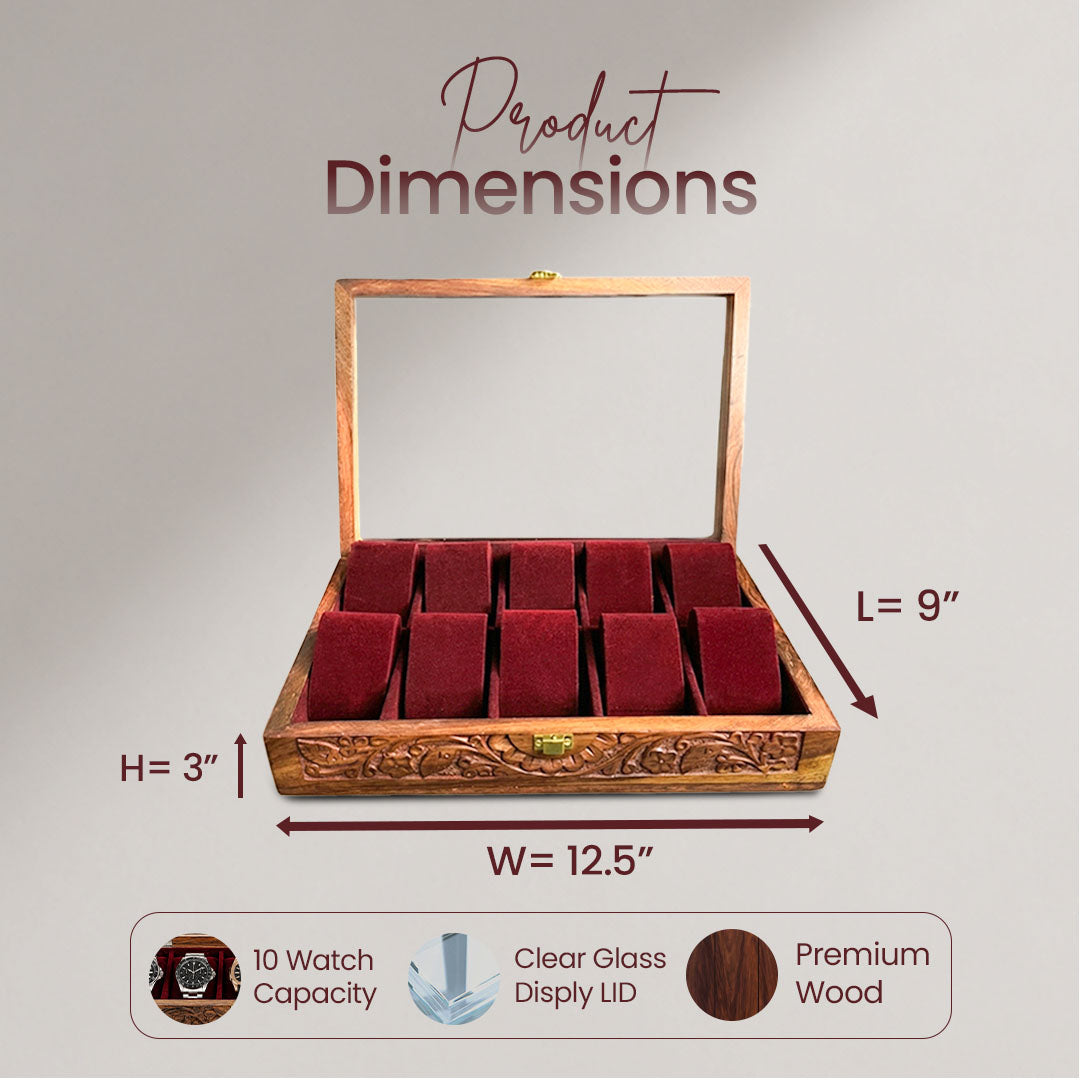 10 Watches – Carving – Glass Top – Hard Pillows
