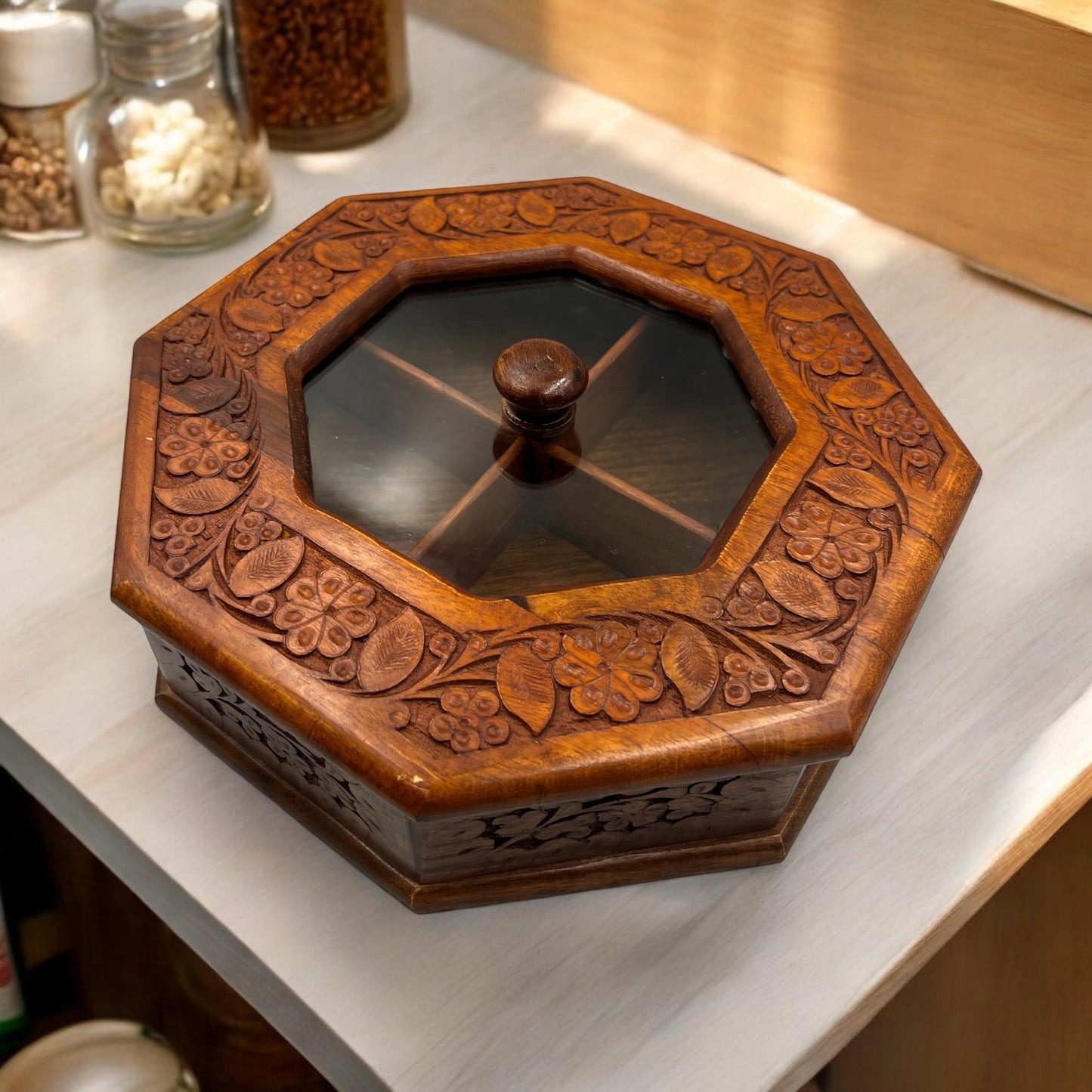 Dry fruit Box – 4 Slots – Carving