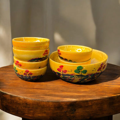 Painted Wooden Bowl Set – 7 Pieces