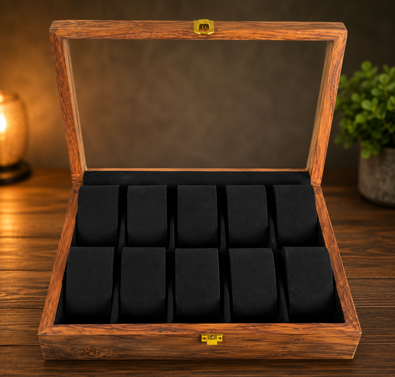 10 Watches – Plain – Glass Top – Black