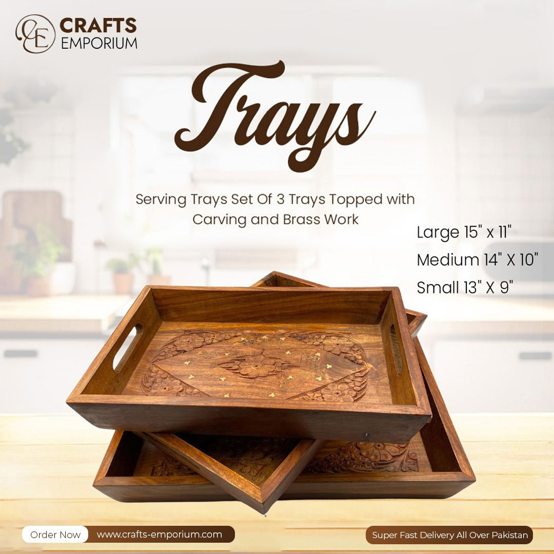 Set Of 3 Trays – Carving