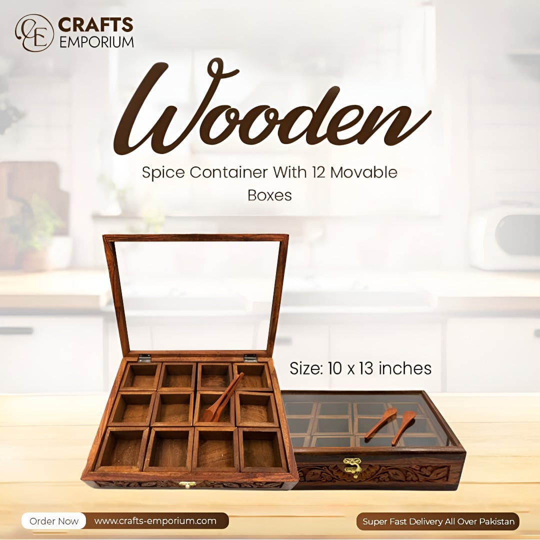 Spice Box – Carving – 12 Moveable Slots