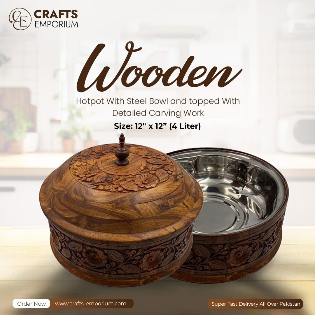 Wooden Hotpot – Carving Work – Steel Bowl