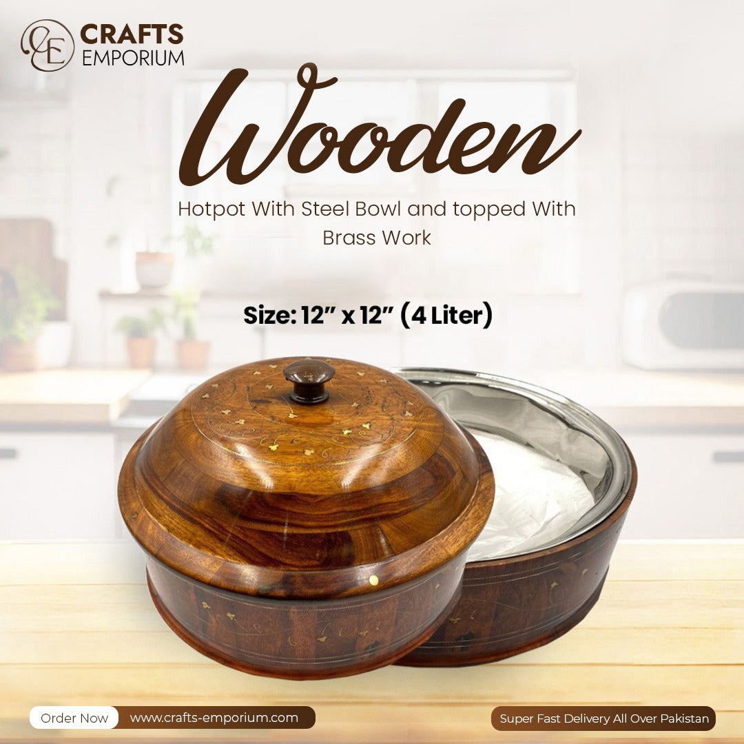 Wooden Hotpot – Brass Work – Steel Bowl
