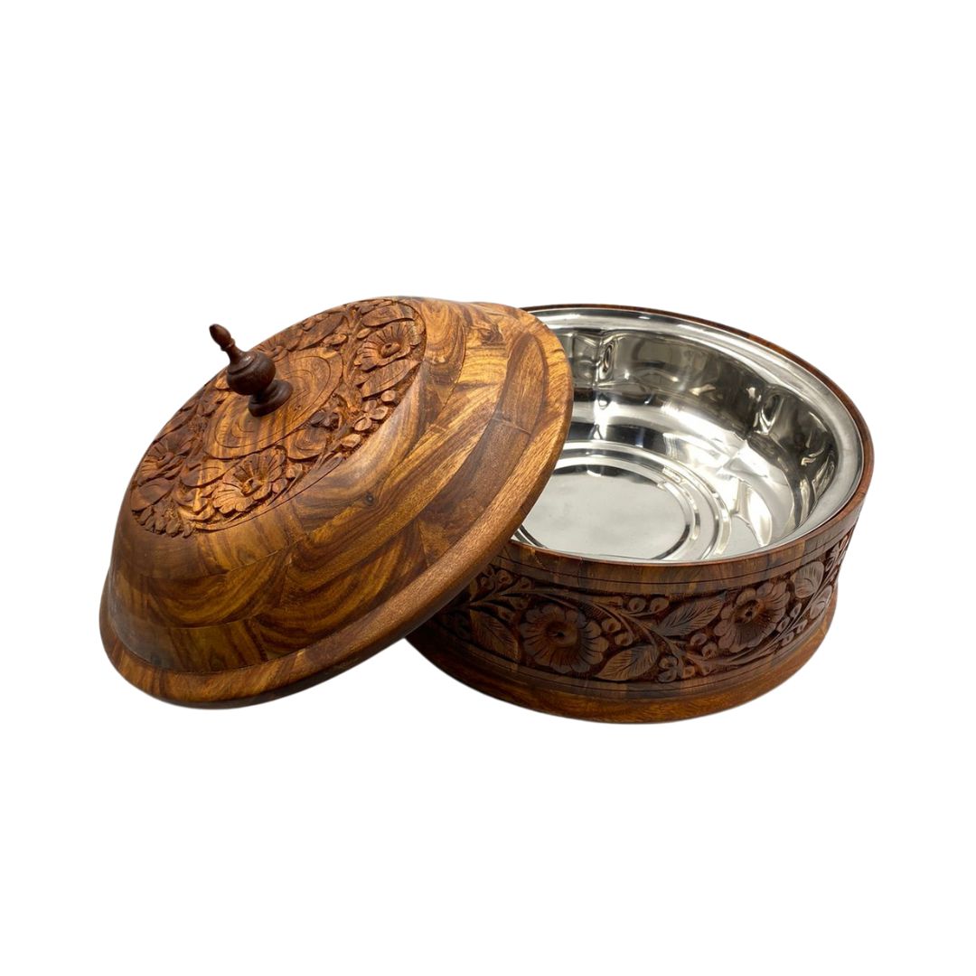 Wooden Hotpot – Carving Work – Steel Bowl
