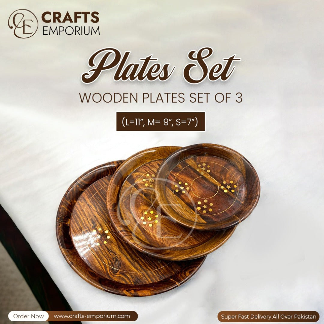 Wooden Plates Set – 3 Pieces