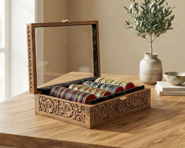Bangle Box – Carving – Glass Top