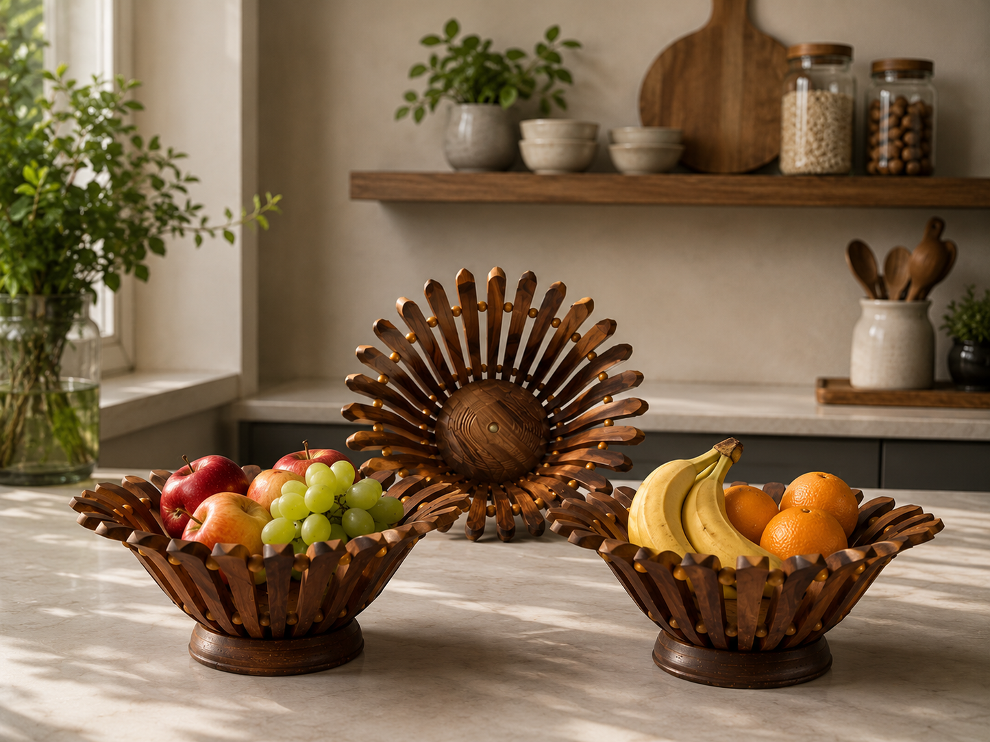 Petal Wooden Fruit Basket Set