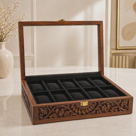 10 Watches – Carving – Glass Top – Black