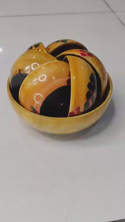 Painted Wooden Bowl Set – 7 Pieces