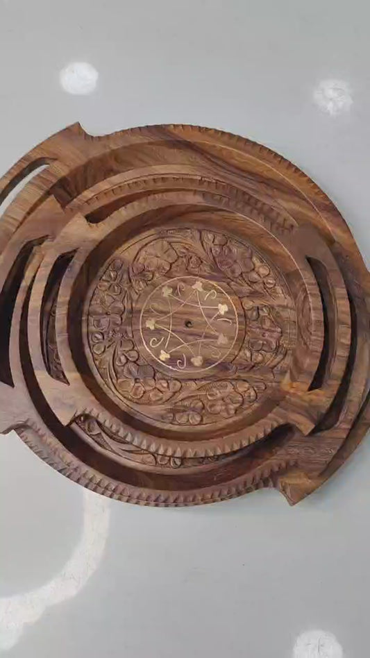 Wooden Tray Set – Carving – 3 Pieces