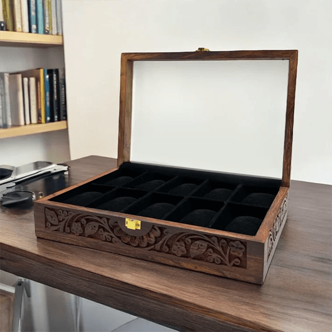 10 Watches – Carving – Glass Top – Black