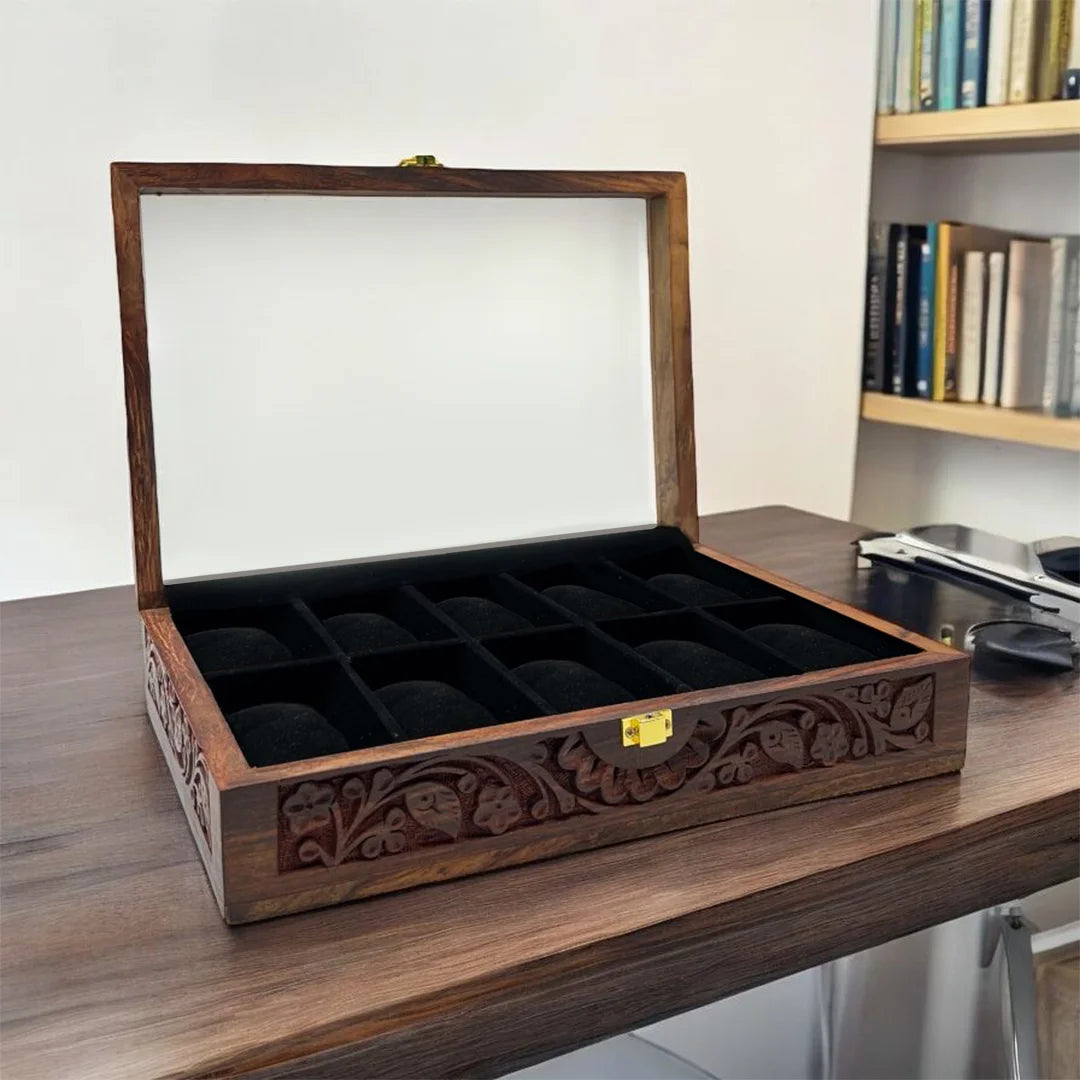 10 Watches – Carving – Glass Top – Black