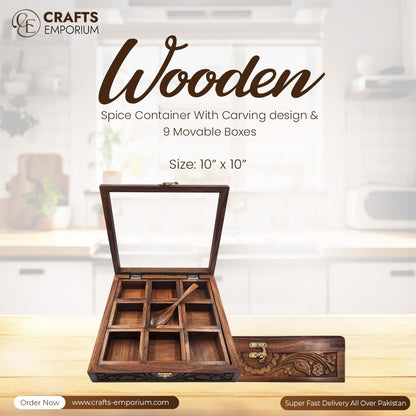 Spice Container – Carving design – 9 Movable Slots